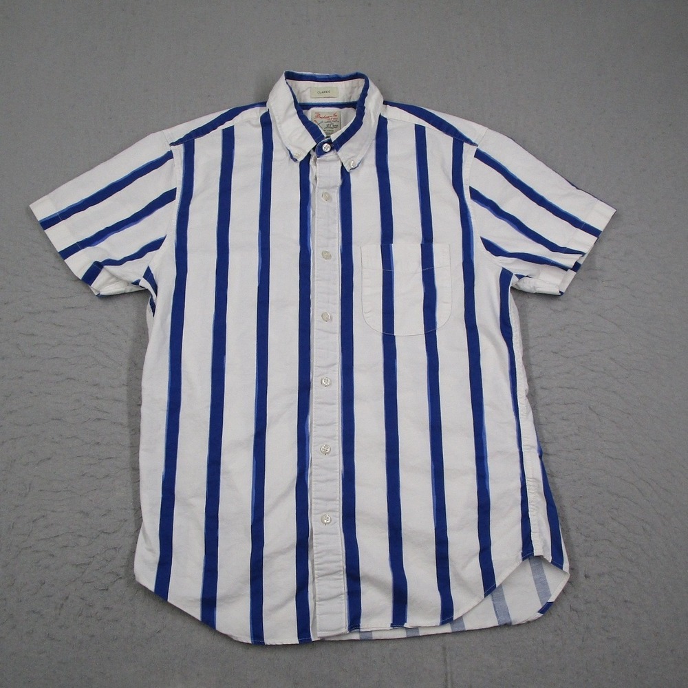 J.Crew Mens Broken-In Oxford Shirt Blue White Striped Short Sleeve Oarsman Ivy